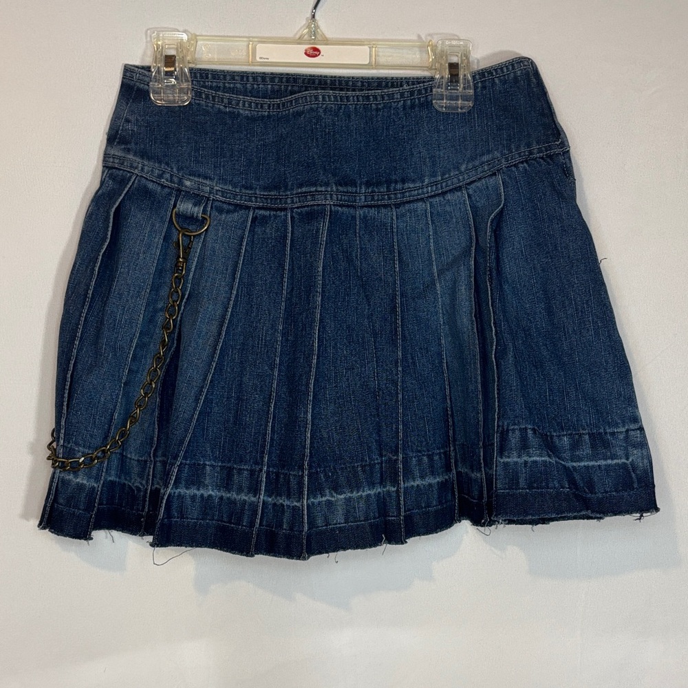 Y2K Vintage Dark Denim Skater Skirt with Chain Detail